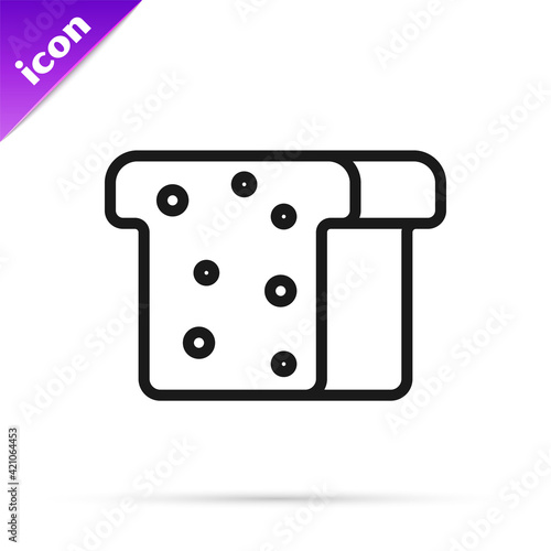 Black line Bread toast for sandwich piece of roasted crouton icon isolated on white background. Lunch, dinner, breakfast snack. Vector