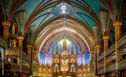 interiors and details of Notre Dame basilica in Montreal  quebec  Canada