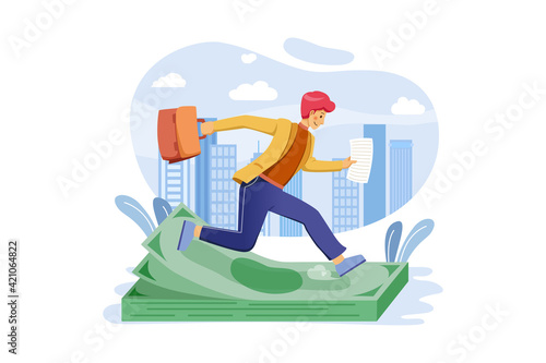 Businessman running for cash Illustration