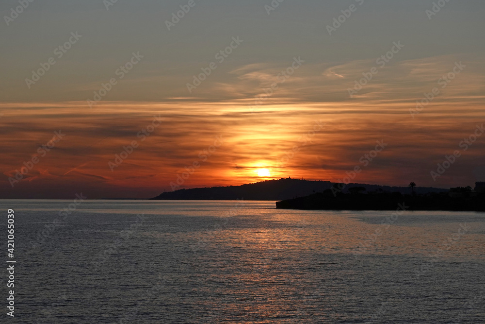 sunset over the sea in cote d'azur
