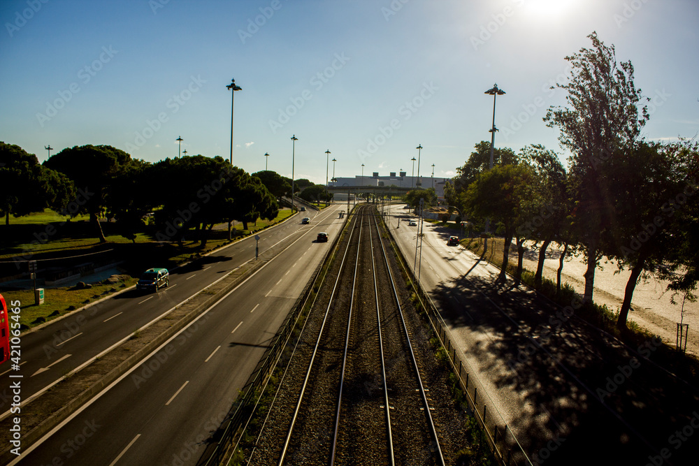 Fototapeta premium Railroad tracks in Lisbon