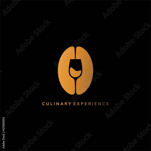 Modern and elegant coffee and wine glass combination logo design 4