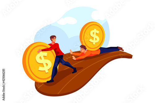 Businessmen escaping from falling dollar recession