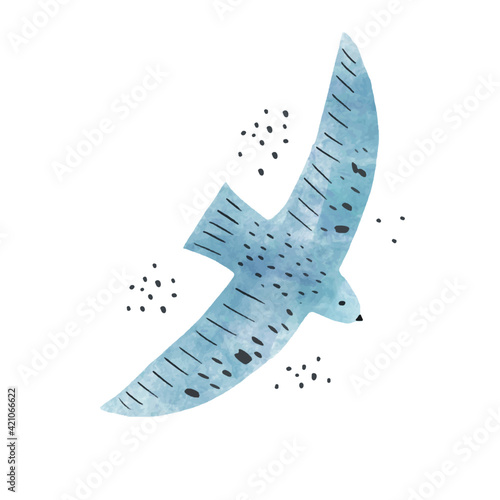 Watercolor scandinavian style blue bird isolated. Vector Illustration