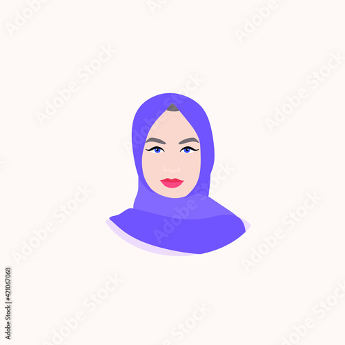 Avatar portrait of a beautiful Muslim woman in a headscarf. Vector flat modern illustration on white background