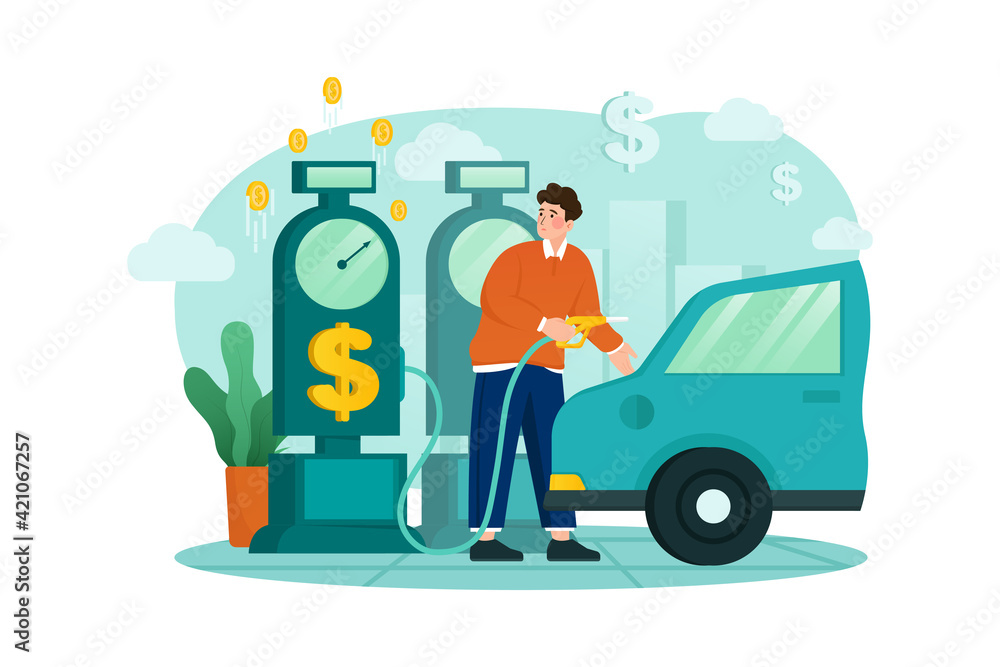 Businessman fueling car from Dollar pump