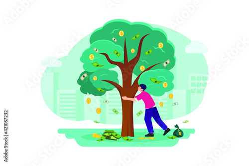 Businessman plucking dollar from tree