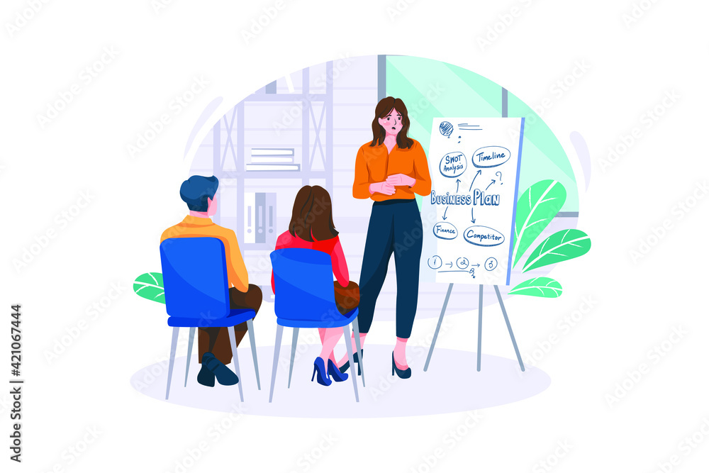 Business briefing in the office. Meeting for employees, new project information and instruction, managers brainstorming, negotiating about agreement or contract.
