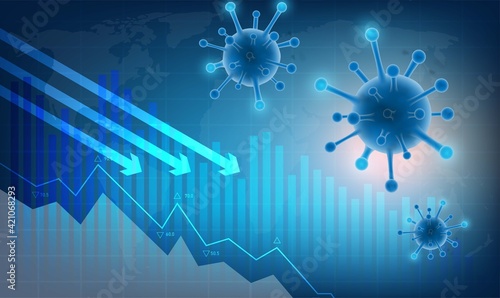 The coronavirus impacts the global economy. Graph in decline .The corona virus weakens the economy. 3D Illustration