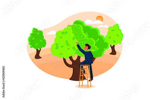 Businessman plucking dollar from tree