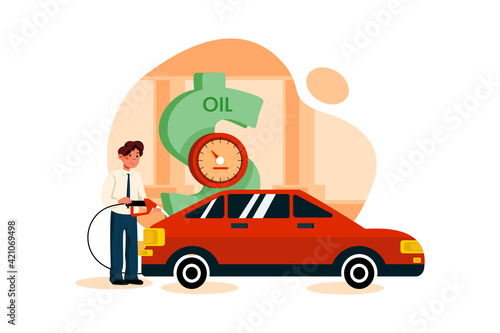 Businessman fueling car from Dollar pump