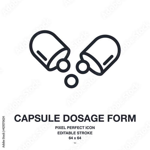 Capsule dosage form editable stroke outline icon isolated on white background vector illustration. Pixel perfect. 64 x 64.