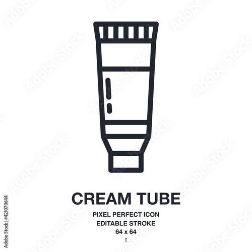 Cream tube editable stroke outline icon isolated on white background vector illustration. Pixel perfect. 64 x 64.