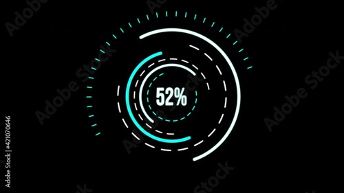 CGI motion graphic footage of hi-tech loading screen or countdown with percentage going from 0 to 100