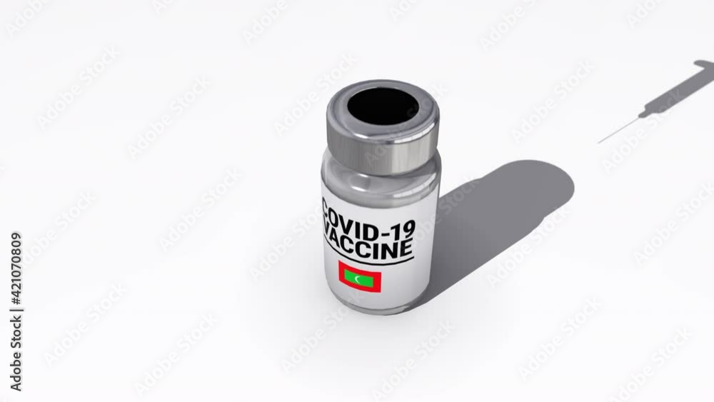 Seamless looping 3D animation of the covid-19 vaccine injection of a bottle with the flag of Maldives in 4K resolution Seamless looping 3D animation of the covid-19 vaccine injection of a bottle with the flag of Maldives in 4K resolution
