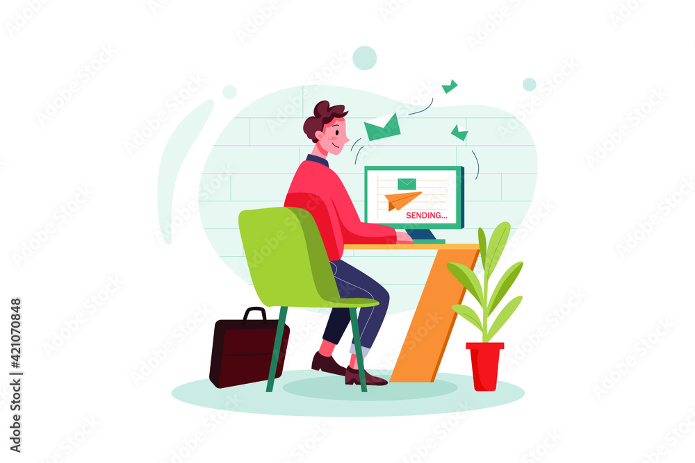 Fototapeta premium Male employee sending marketing mail