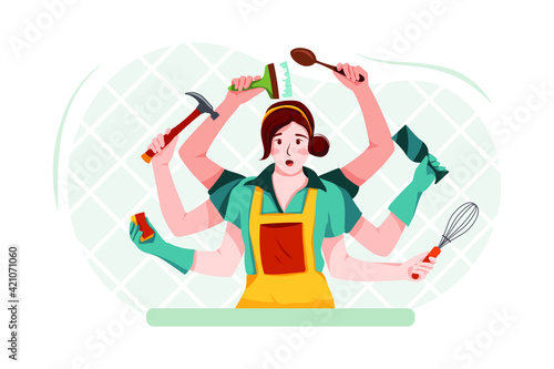 The housewife panicked, not knowing what to do first.