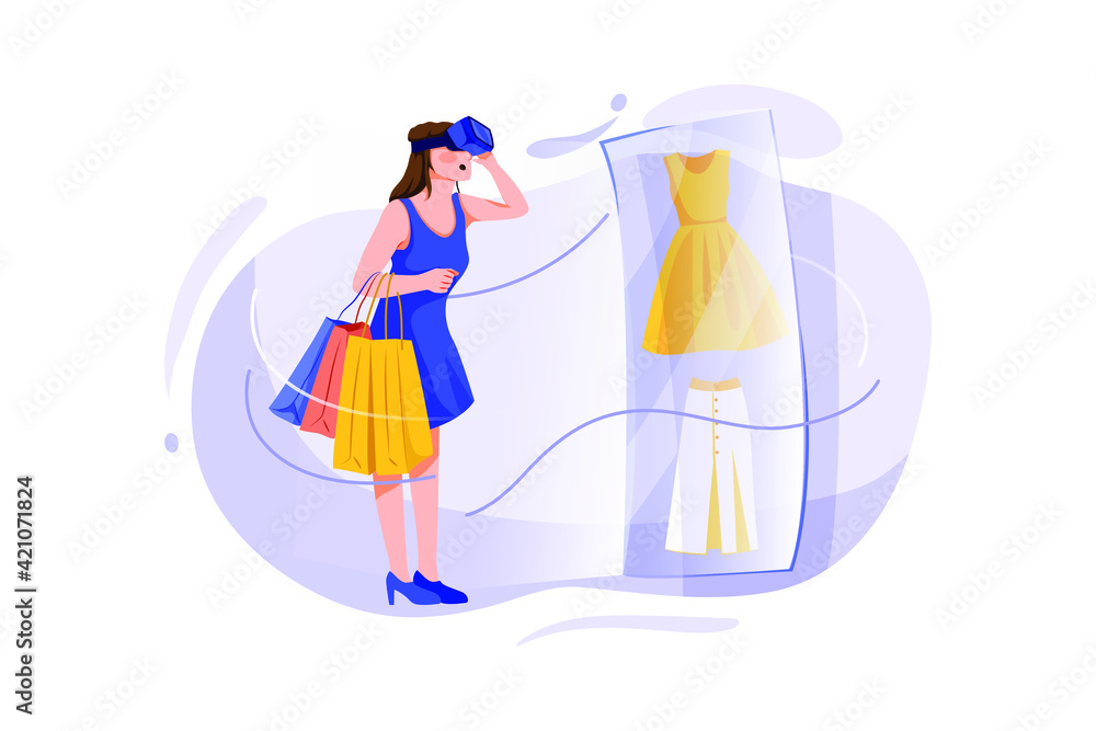 Young woman doing online shopping through virtual technology