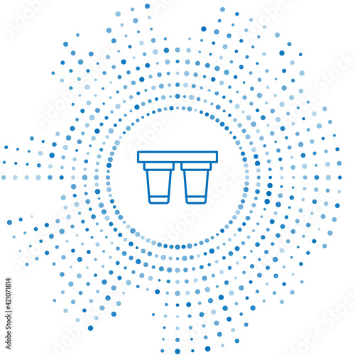 Blue line Water filter icon isolated on white background. System for filtration of water. Reverse osmosis system. Abstract circle random dots. Vector