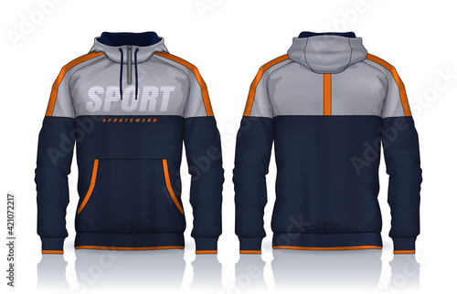 Hoodie shirts template. Jacket Design, Track Sportswear, front and back view.