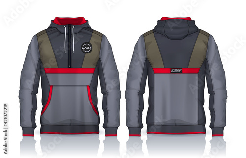 Hoodie shirts template. Jacket Design, Track Sportswear, front and back view.