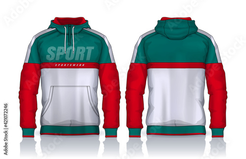 Hoodie shirts template. Jacket Design, Track Sportswear, front and back view.