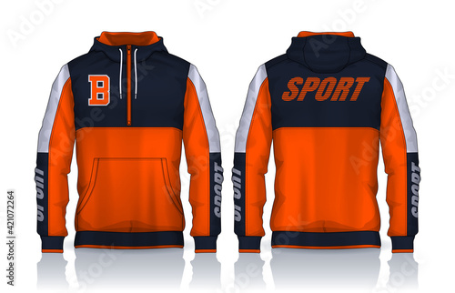 Hoodie shirts template. Jacket Design, Track Sportswear, front and back view.