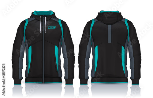 Hoodie shirts template. Jacket Design, Track Sportswear, front and back view.