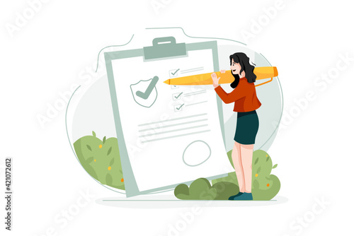 Woman signing insurance policy Illustration
