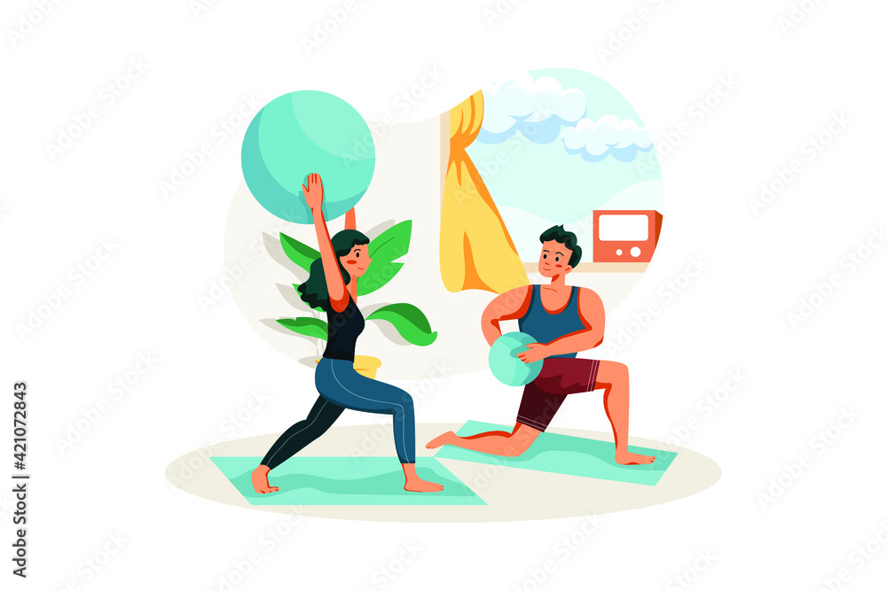 Couple doing exercise in home