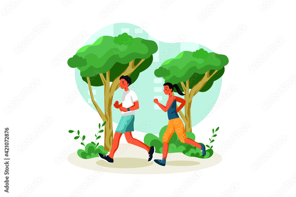 Obraz premium Jogging in the city park Illustration