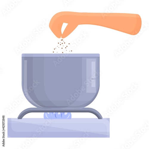 Salting soup pan icon. Cartoon of salting soup pan vector icon for web design isolated on white background