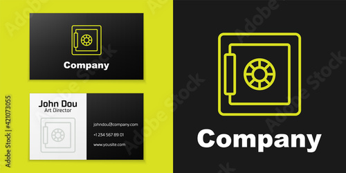 Logotype line Safe icon isolated on black background. The door safe a bank vault with a combination lock. Reliable Data Protection. Logo design template element. Vector