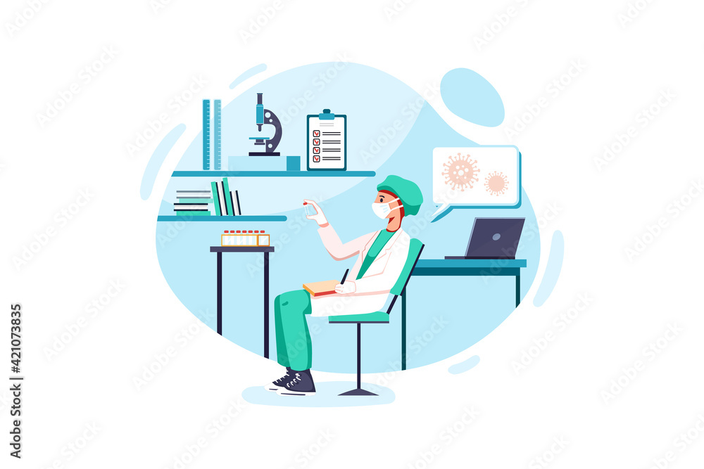 Doctor scientist man in mask holding lab tube Doctor scientist man in mask holding lab tube