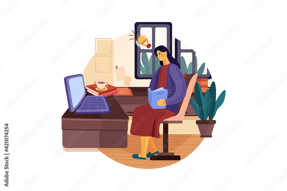 Girl thinking about startup idea Girl thinking about startup idea