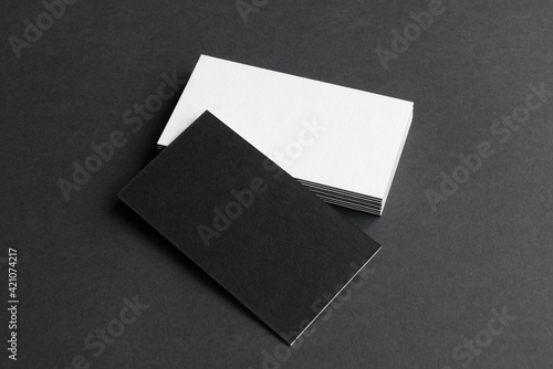 Business card stack mockup. Copy space for text. © yu_tsai