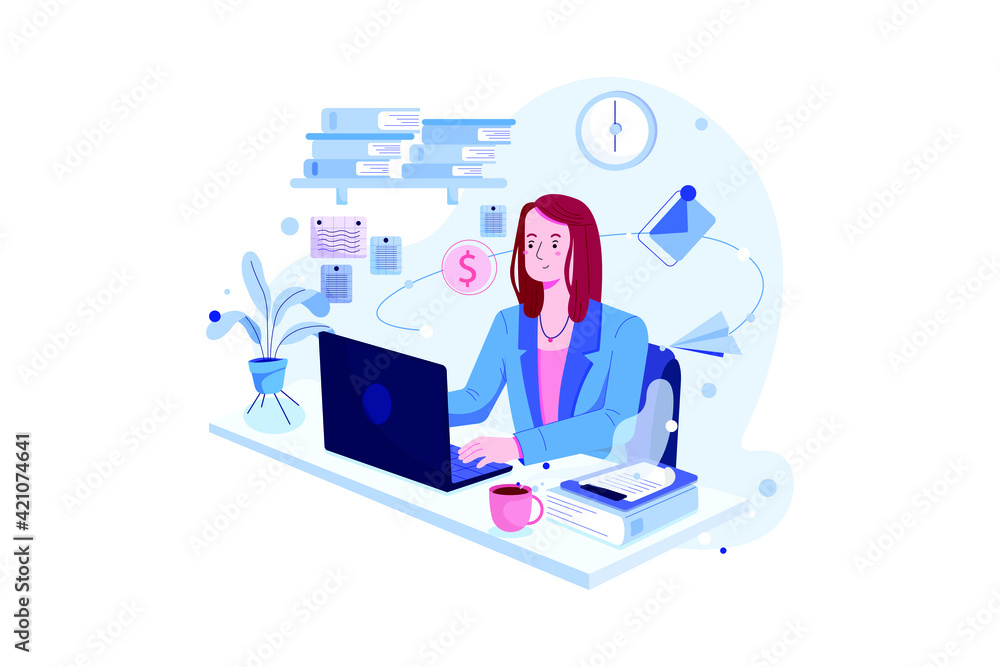 Beautiful businesswoman using laptop while sitting at her desk Beautiful businesswoman using laptop while sitting at her desk