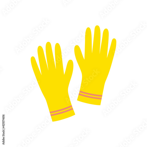 cleaning gloves on white background, rubber protective gloves, vector illustration