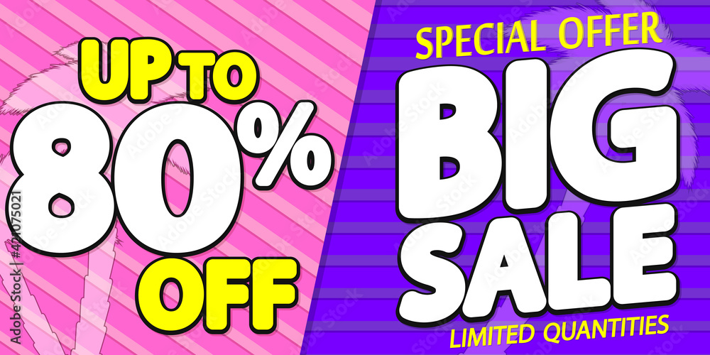 Big Sale 80% off, poster design template, great Summer offer banner, vector illustration