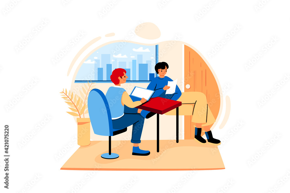 Two employees are working hard in the closed-door office Two employees are working hard in the closed-door office