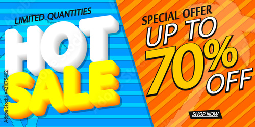 Hot Sale 70% off, poster design template, great Summer offer banner, vector illustration