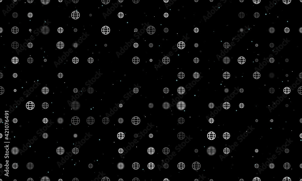 Seamless background pattern of evenly spaced white web symbols of different sizes and opacity. Vector illustration on black background with stars Seamless background pattern of evenly spaced white web symbols of different sizes and opacity. Vector illustration on black background with stars