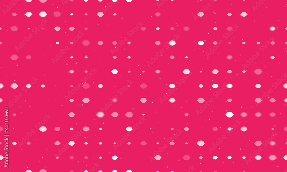 Seamless background pattern of evenly spaced white lemon symbols of different sizes and opacity. Vector illustration on pink background with stars Seamless background pattern of evenly spaced white lemon symbols of different sizes and opacity. Vector illustration on pink background with stars