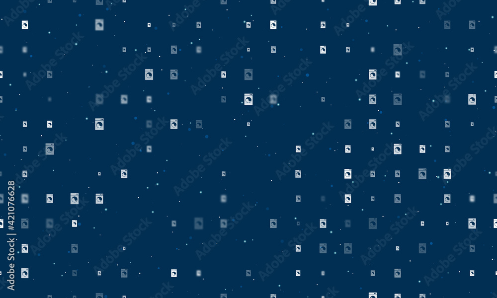 Fototapeta premium Seamless background pattern of evenly spaced white washer symbols of different sizes and opacity. Vector illustration on dark blue background with stars