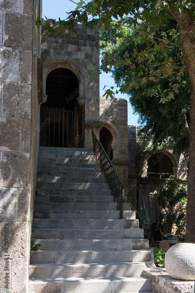 Entrance to a historic building at Rhodes old town, Dodecanese, Greece