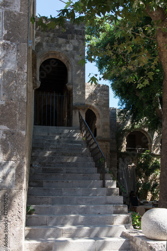 Entrance to a historic building at Rhodes old town, Dodecanese, Greece © Majopez