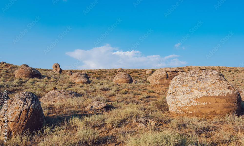 Rocks on hill in steppe