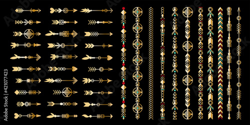 Set of gold arrow. Tribal elements collection. Geometric trendy hipster jewelry collection. Vector design elements.