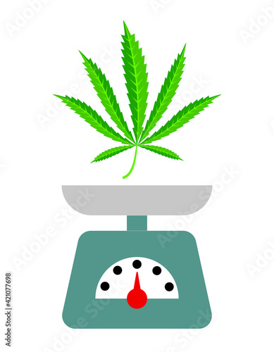 cannabis leaf on kitchen scale, vector illustration 