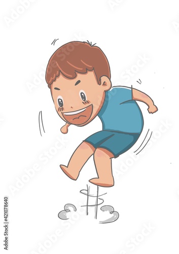 the happy boy jumping isolate white background. learning kid cartoon. preschool 